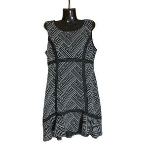 Anthropologie Tabitha Aztec‎ Black & Gray Print Sleeveless Dress Sz 12
